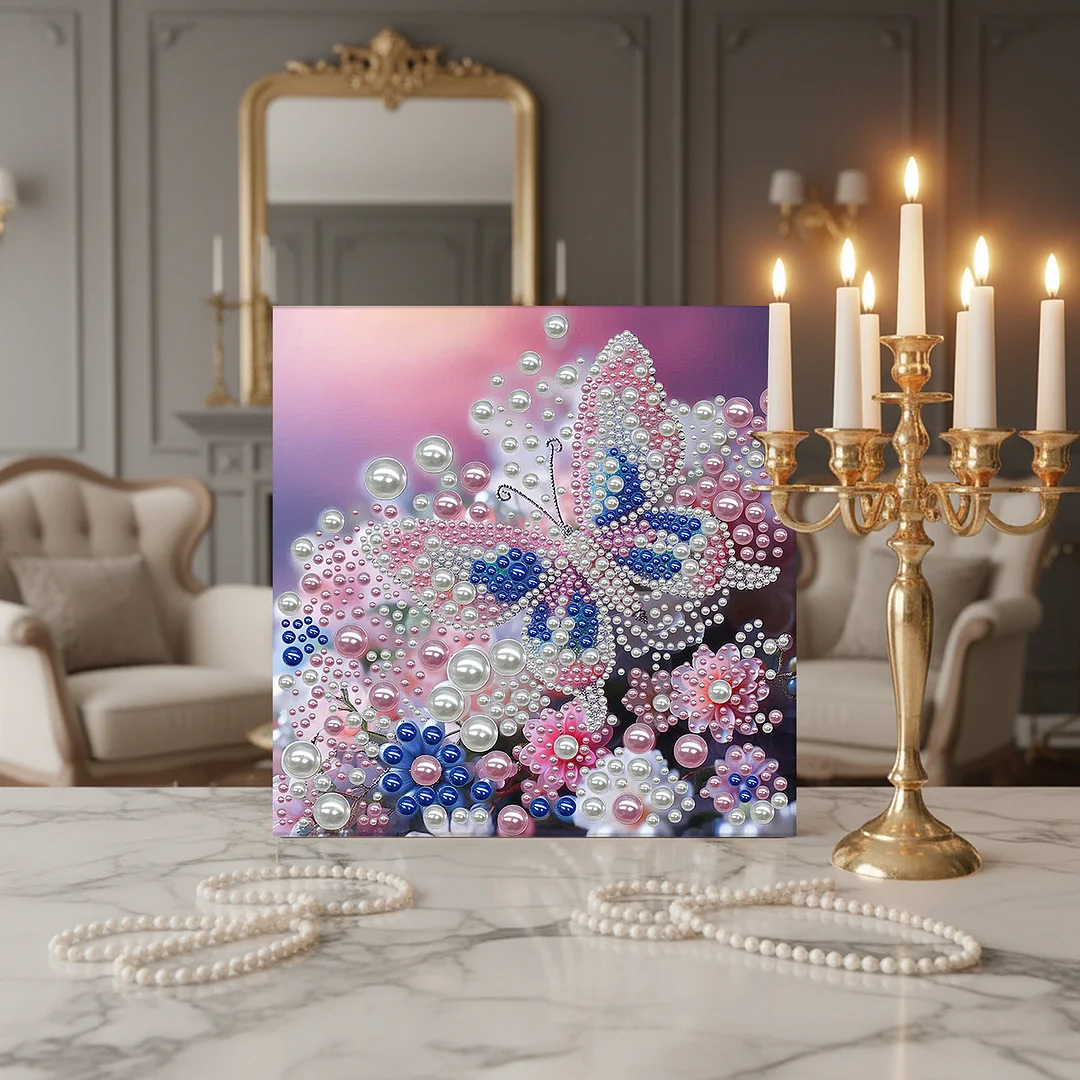 Pink Butterfly - DIY Pearl Diamond Art Kit With Frame 30*30cm