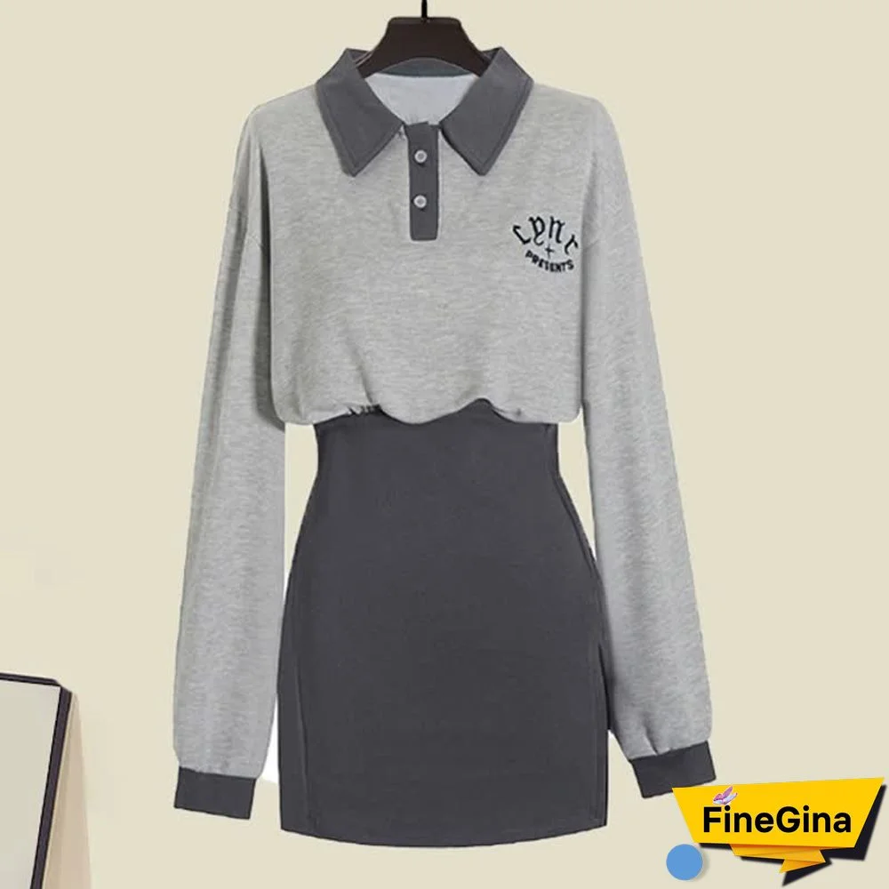 Chic Long Pocket Blazer Embroidered Lapel Dress Two Pieces