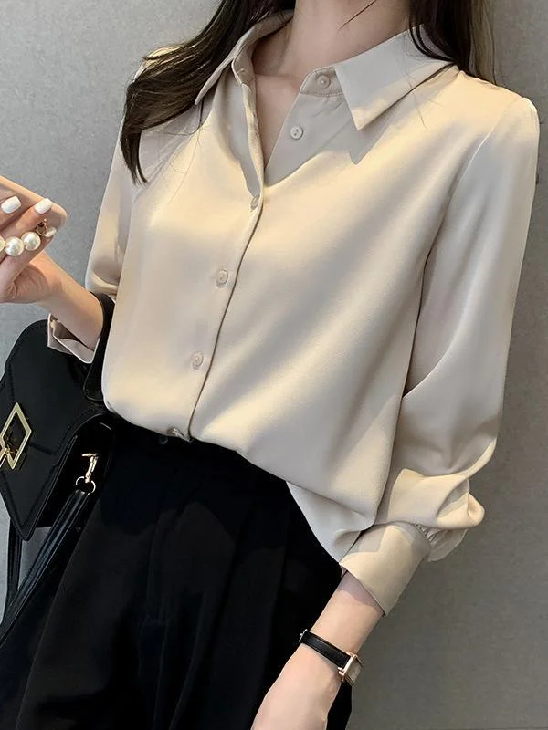 Pink long-sleeved workplace light-cooked acetate satin shirt