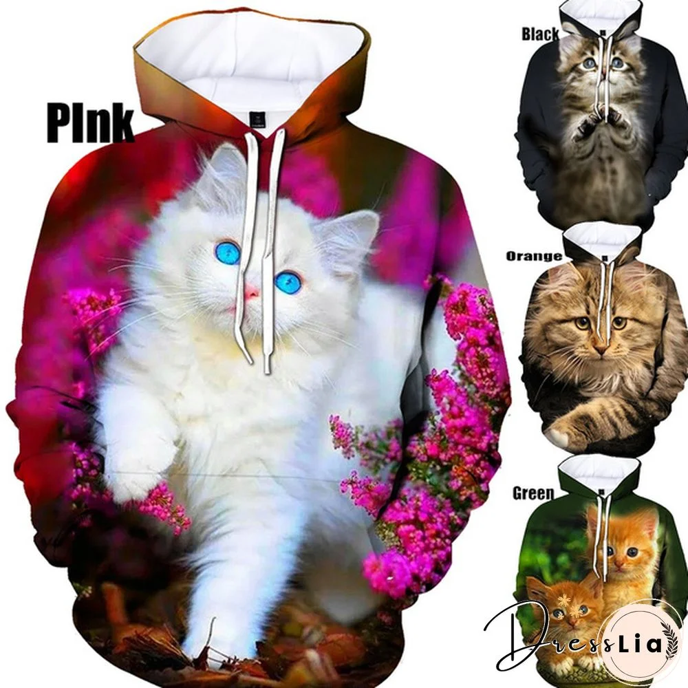 New Fashion Cat Hoodies 3D Animal Cat Printed Hoodie Casual Men Women Hooded Pullovers Xs-5Xl