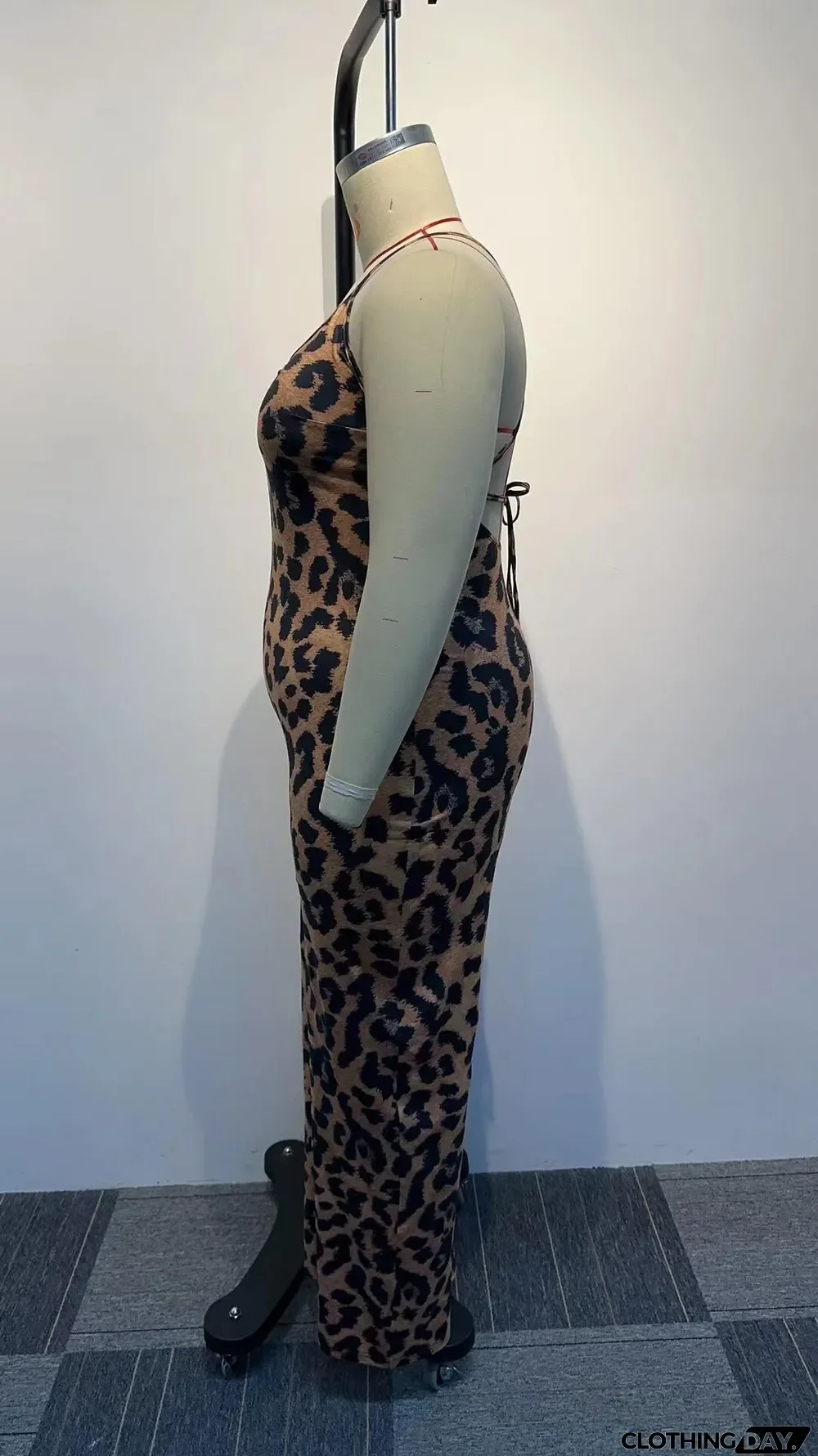 Plus Size Leopard Print Backless Bandage Jumpsuit