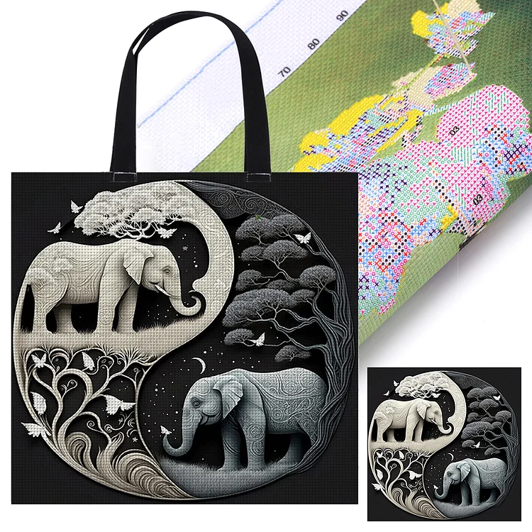 Shopper Bag - Tai Chi Yin Yang Diagram - Elephant 11CT Stamped Cross Stitch 40*40CM
