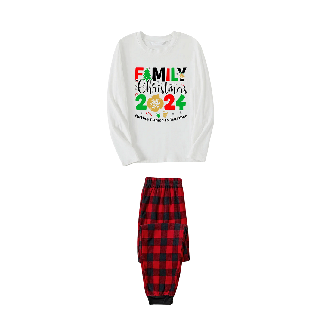 "Family Christmas 2024 Making Memories Together" Printed Red & Black Plaid Family Matching Pajamas