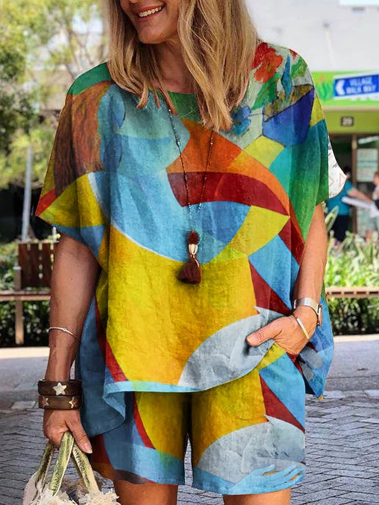 Women's round neck print short sleeve T-shirt-Mayoulove