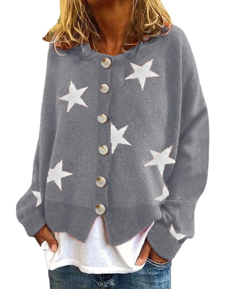 Wongn Wongn And Winter New Sweater Women's Cardigan Five-Pointed Star Single Breasted Top