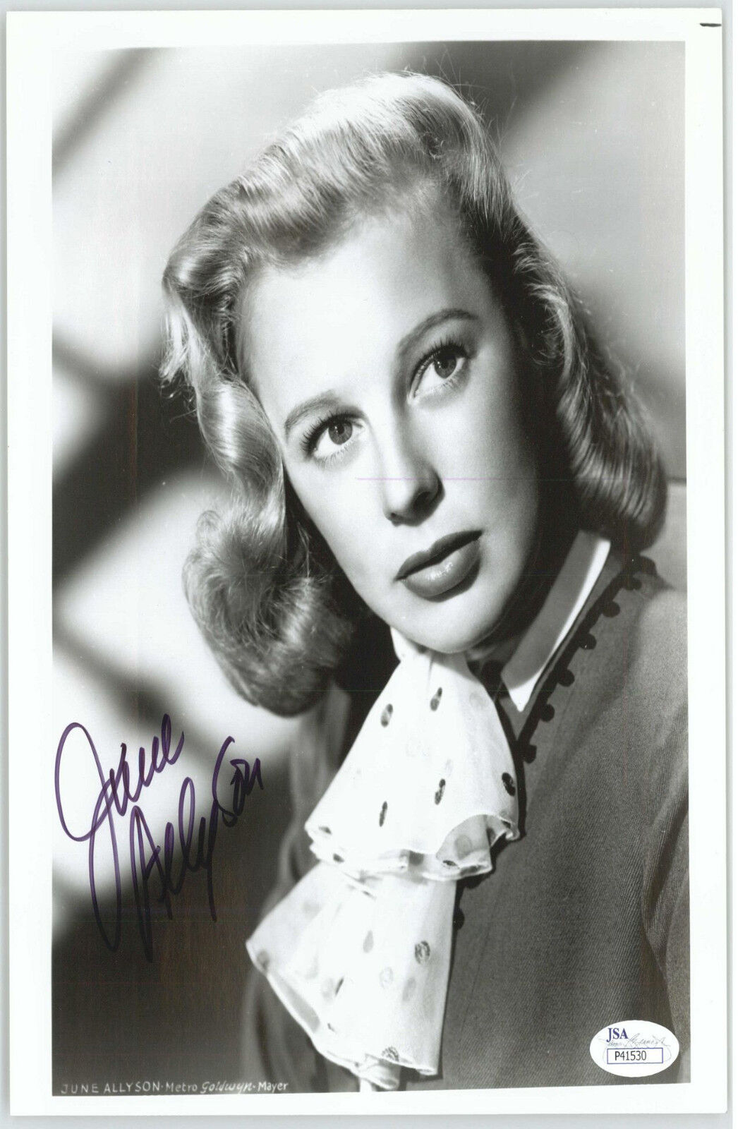 JUNE ALLYSON (DECEASED) AUTOGRAPHED 8X10 SIGNED JSA AUTHENTICATED COA #P41530