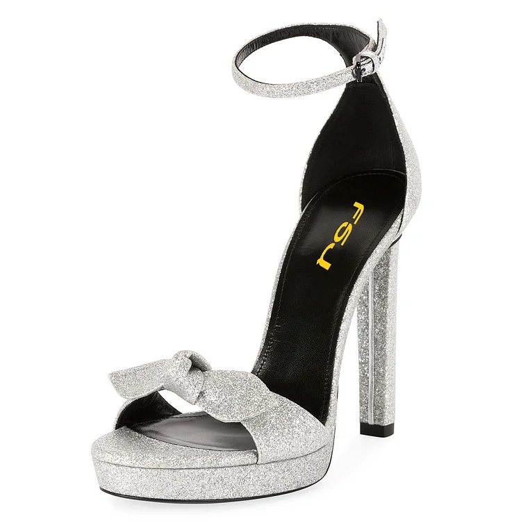 Women's Silver Glitter Shoes Ankle Strap Stiletto Heel Sandals |FSJ Shoes