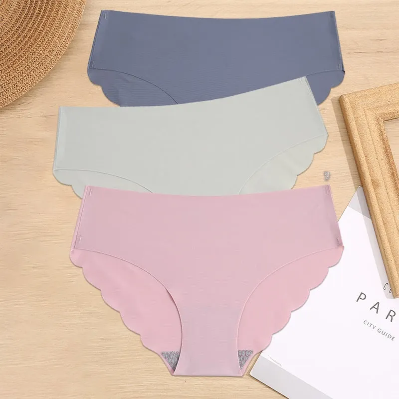 FINETOO 3PCS/Set M-XL Seamless Ice Silk Women Panties Sexy Pantys 7 Solid Colors Breathable Pantys Underwear For Girls Lingerie