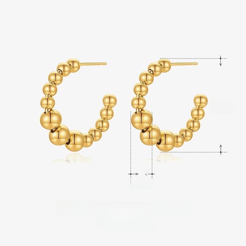 304 Stainless Steel 18K Gold Plated Casual Minimalist C Shape Round Earrings Necklace