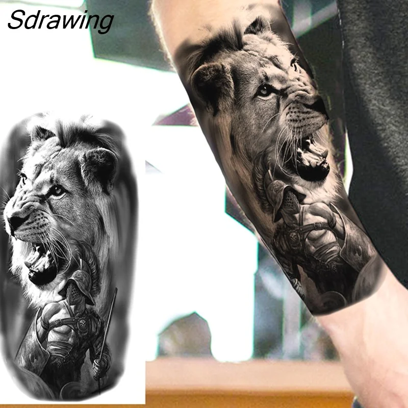 Sdrawing Crown Cross Temporary Tattoos For Men Women Realistic Scary Tiger Forest Vampire Fake Tattoo Sticker Forearm Body Tatoos 3D