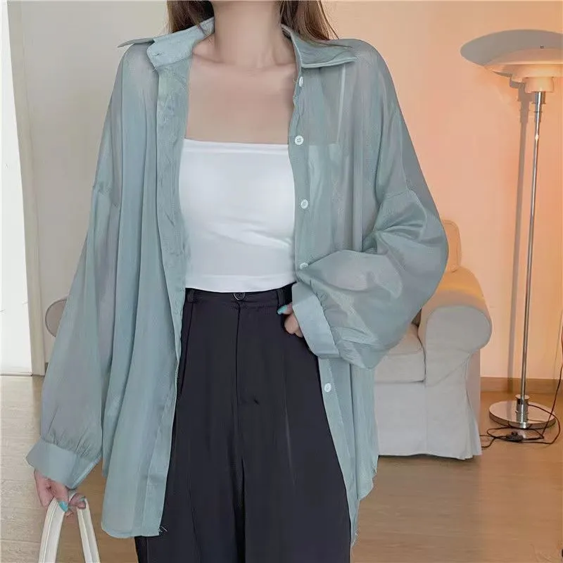 Brownm Brownm Thin Coat Women's Summer New Loose Anti-Ultraviolet Breathable Ice Sleeve Shirt Long-Sleeved Top