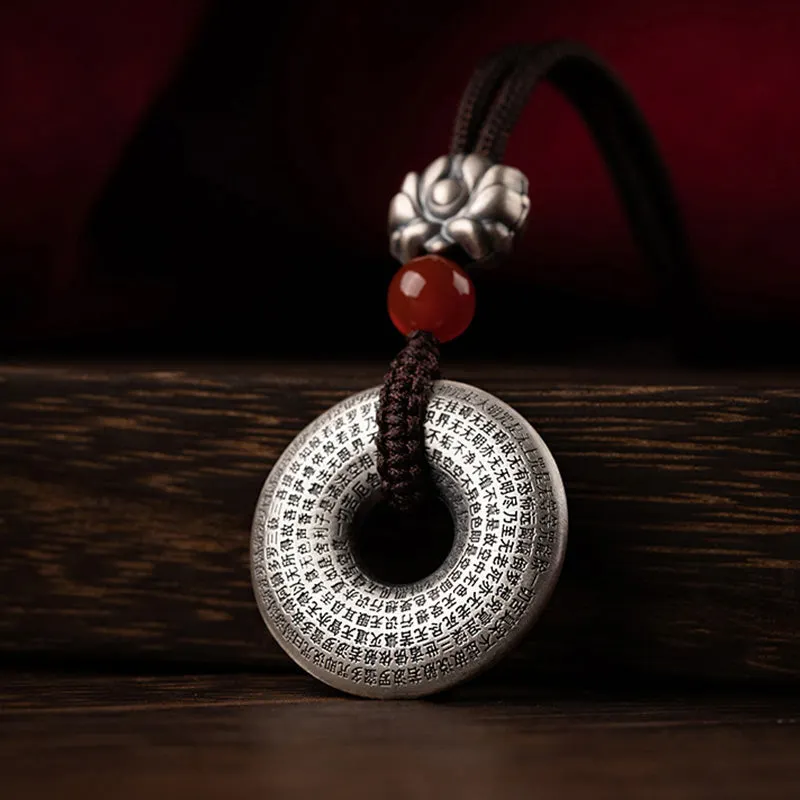 Om Mani Padme Hum Heart Sutra Lotus 999 Sterling Silver Peace Necklace
