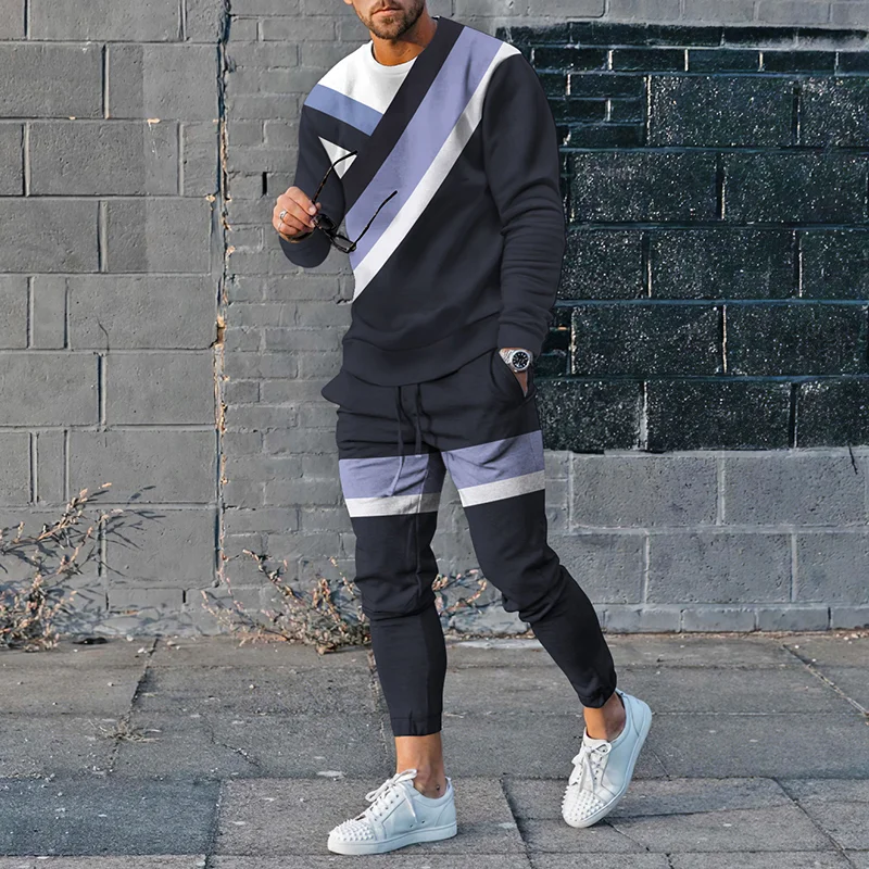 Cross Irregular Color Contrast Print Tracksuit Two Piece Set