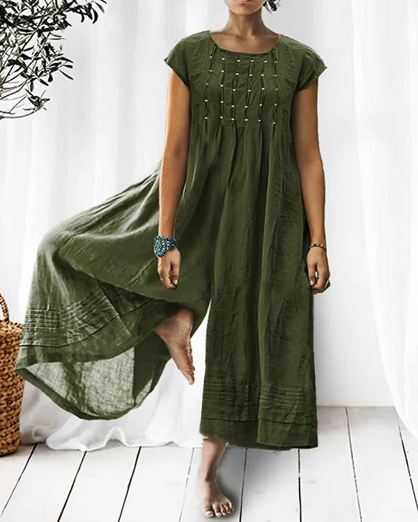 🌸LAST SALE 57% OFF🌸Solid Relaxed Loose Pleated Linen Jumpsuit (Gray/Navy/Orange/Green In Stock)