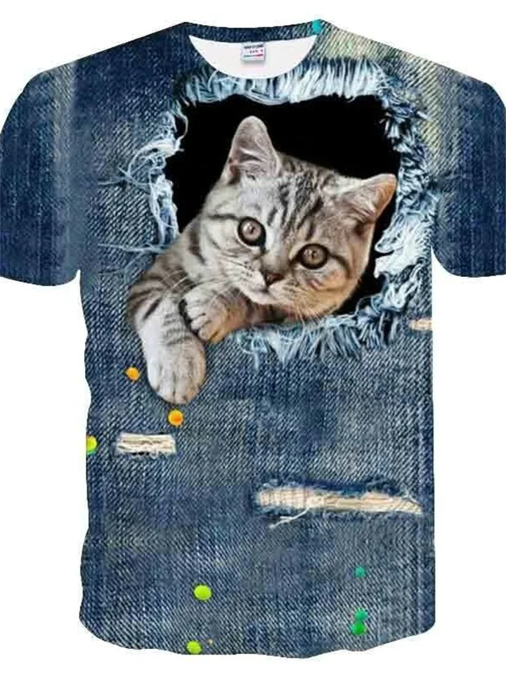 Cowboy Color Tops 3D Cat Print T-shirt Summer Men
