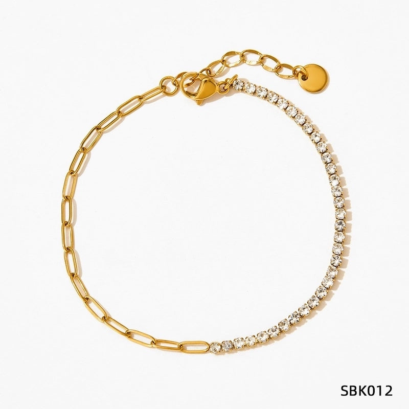 Modern Style Artistic Geometric 304 Stainless Steel Zircon 16K Gold Plated White Gold Plated Gold Plated Inlay Bracelets Anklet