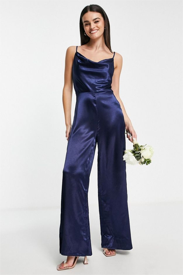 Lvs&Broner Simple Purple Stain Spaghetti Strap Sleeveless High Waist Wid-Leg Jumpsuit