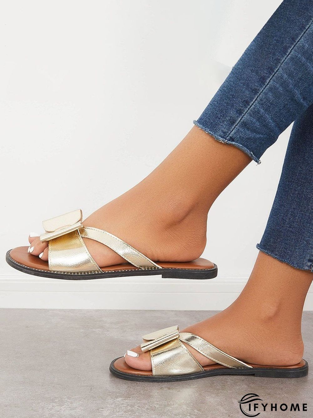 Contrast Paneled Bow Flat Slippers | IFYHOME