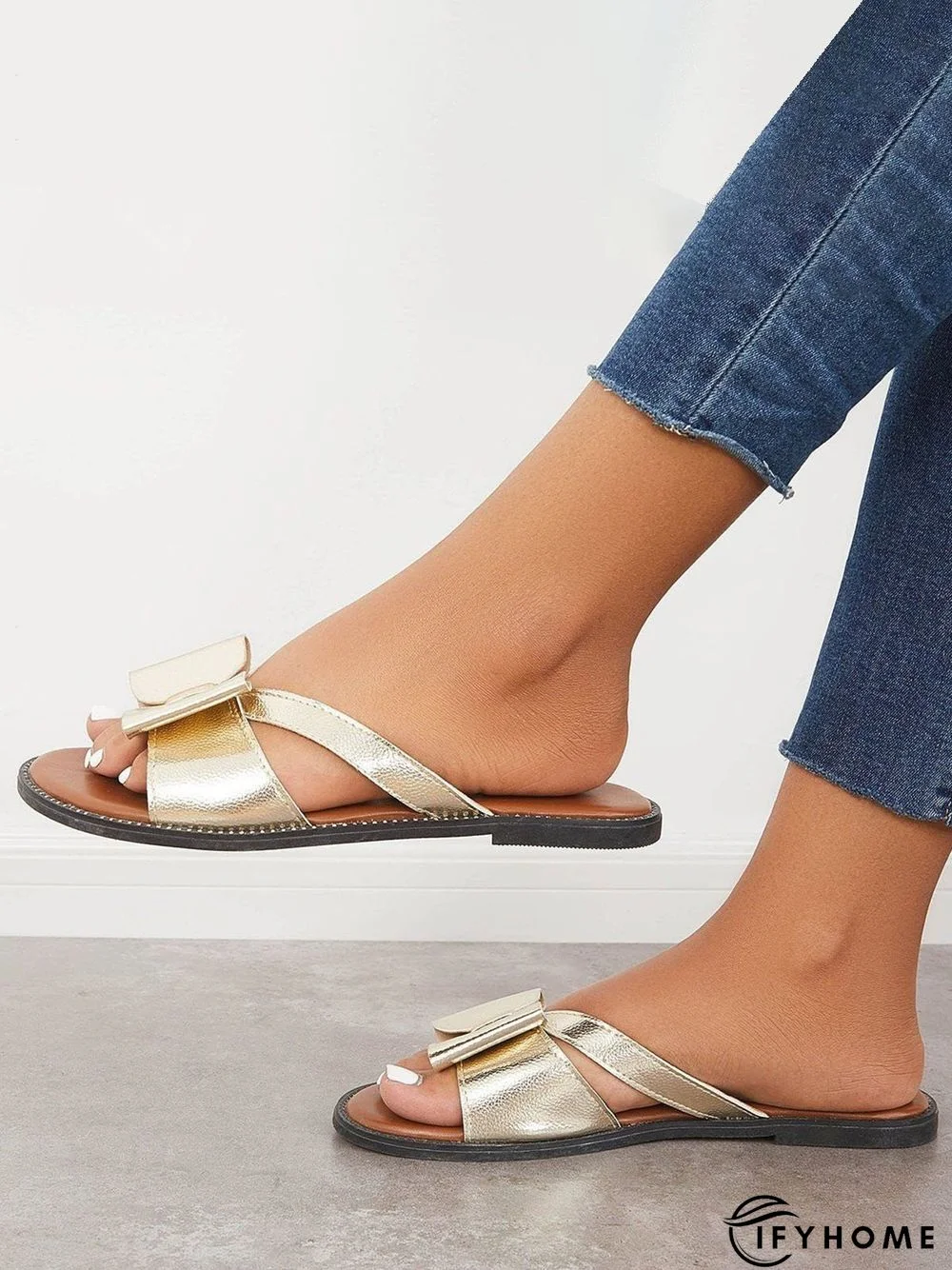 Contrast Paneled Bow Flat Slippers | IFYHOME