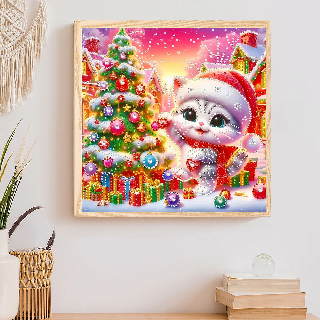 Christmas Cat - Diamond Painting - Partial Special Shaped Drill(Canvas|30*30cm)
