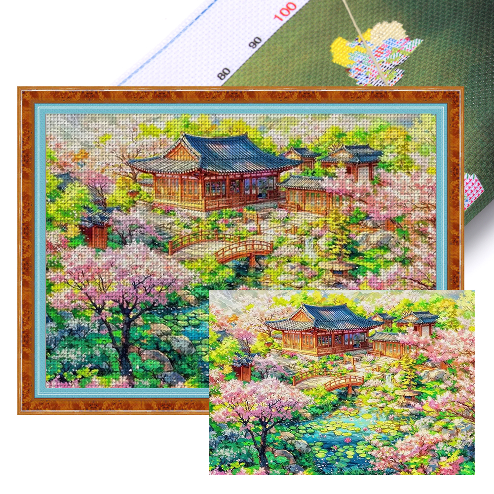 Four Seasons Garden Landscape Spring Full 11CT Pre-stamped Canvas(60*45cm) Cross Stitch