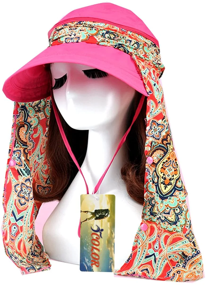 Sun Cap Sun Flap Hats Outdoor 360°Sun UPF 50+ Women Lady Wide Brim Cap Visor Hats UV Protection Summer Sun Hats