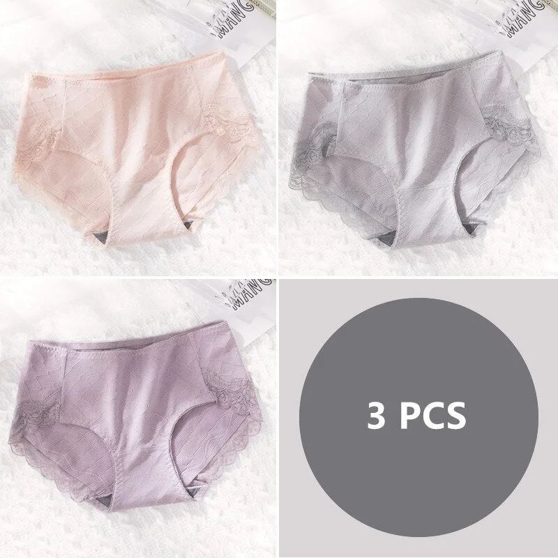 3Pcs Soft Cotton Panties for Women Sexy Lace Transparent Briefs Female Women's Underwear Lady Lingerie Wholesale Free shipping