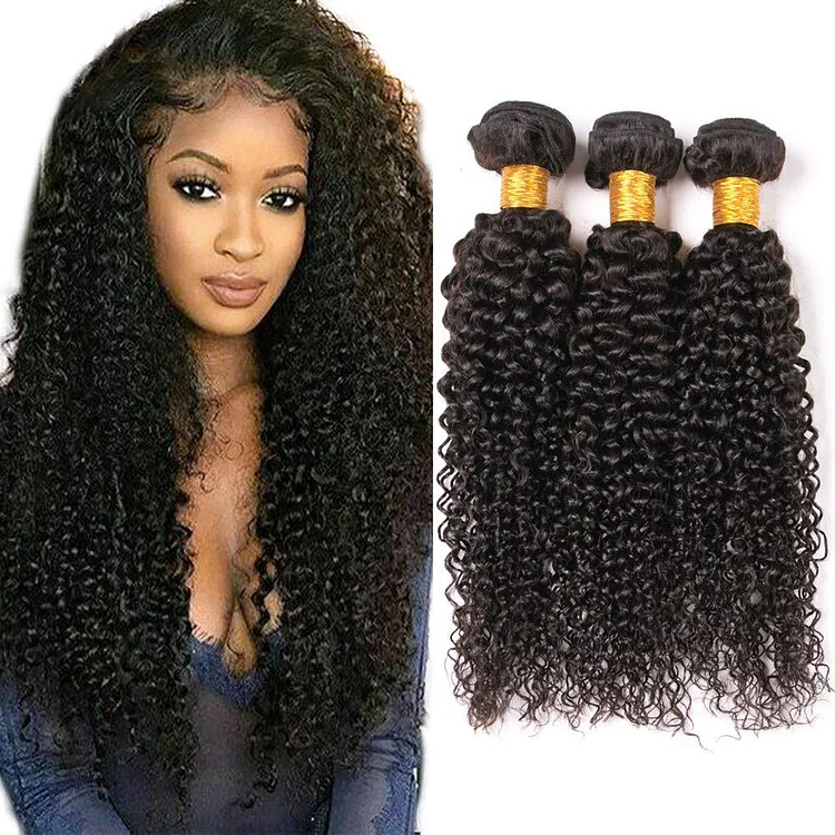 3 Pieces Deep Curly Brazilian Virgin Human Hair Bundles Unprocessed Natural Color