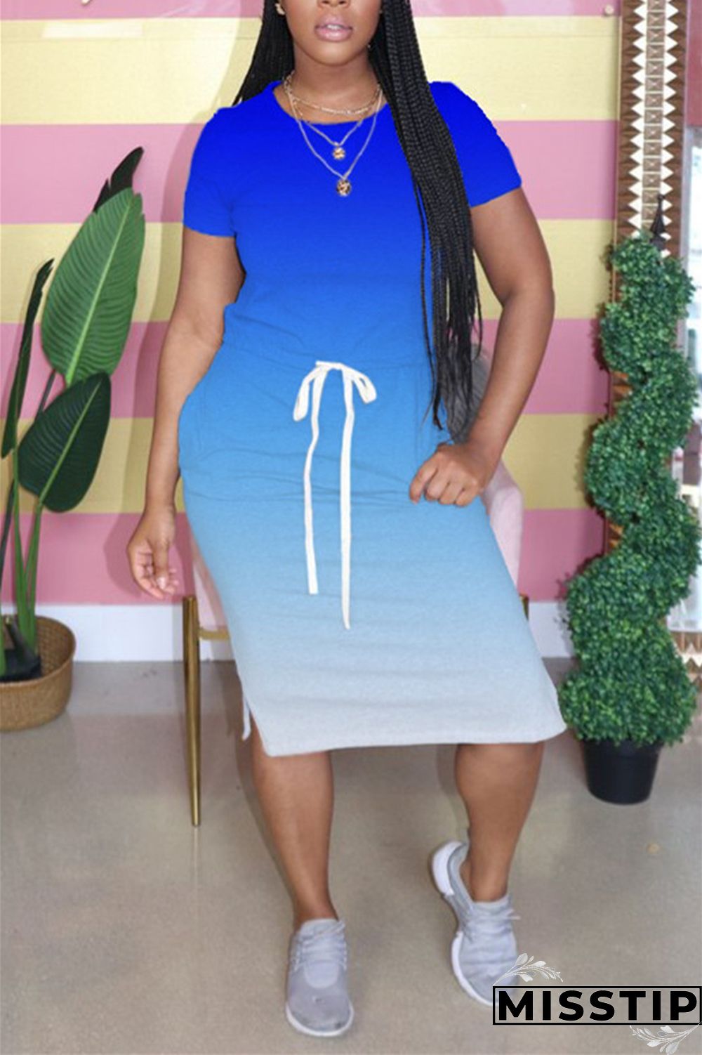 Orange Fashion Gradient Printed Short Sleeve Dress