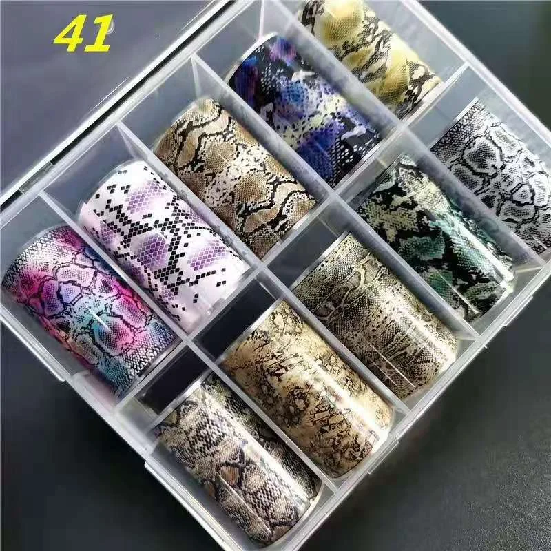 Luxury Foil Nail Art Transfer Sticker Decals Snake Designs Set 10 Pieces In Box-Nail Inspo