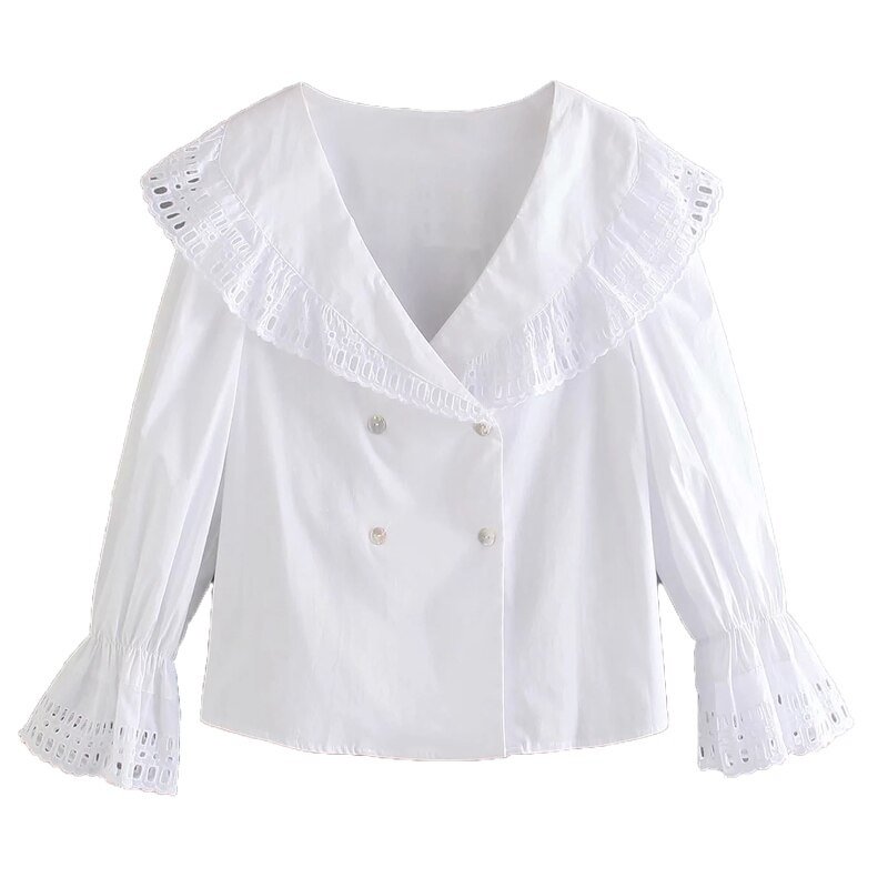 Fongt Women New Spring Autumn Blouses Elegant Long Sleeve White Shirt Ladies Solid Color Tops White Sweet Shirt