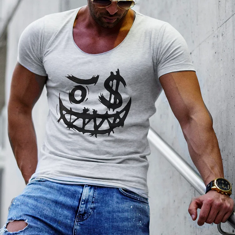 Men's Fashion Smiley Print Casual Slim Fit Short Sleeve T-Shirt