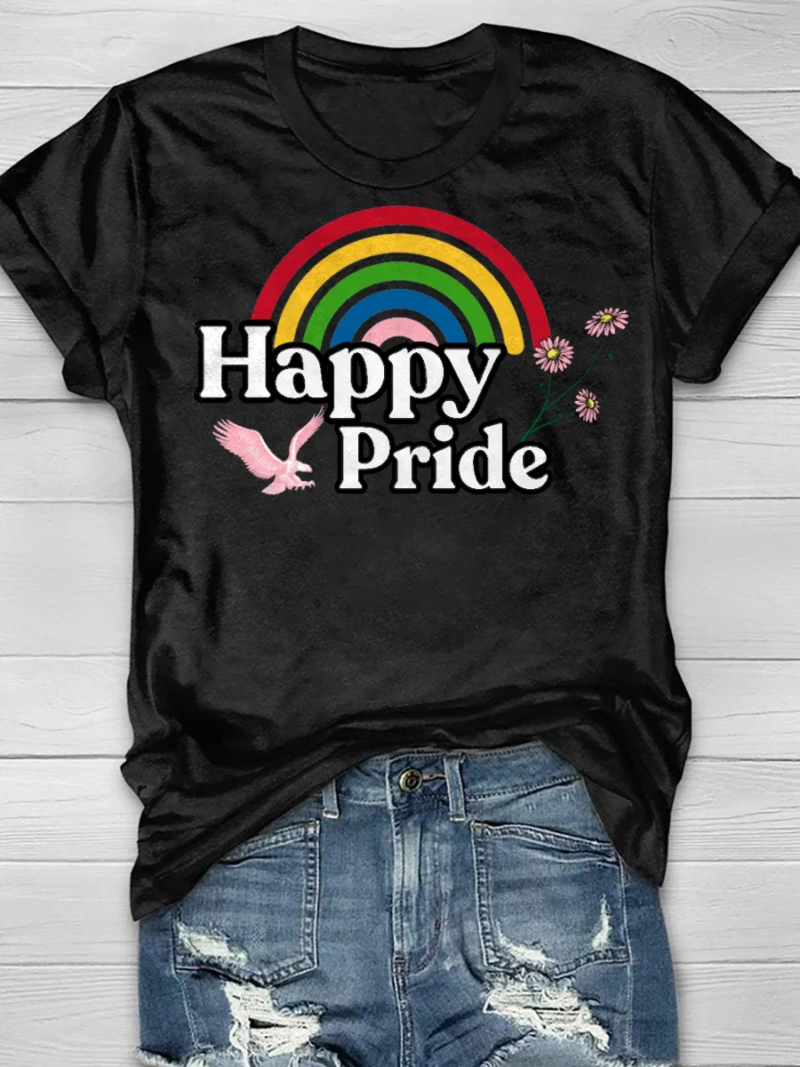 Happy Pride Rainbow Print Short Sleeve T-Shirt