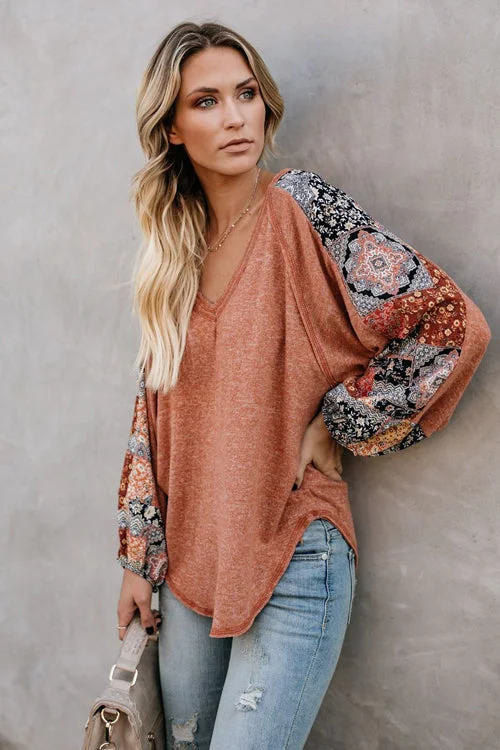Boho Chiffon Sleeve Blouse V-Neck Loose Bohemian Top