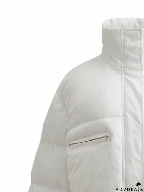 Snap and Zip Closure Drawstring Cropped Winter Coat