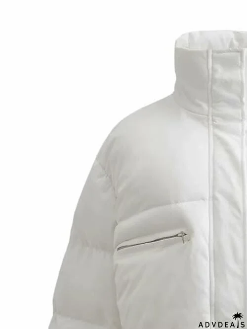 Snap and Zip Closure Drawstring Cropped Winter Coat