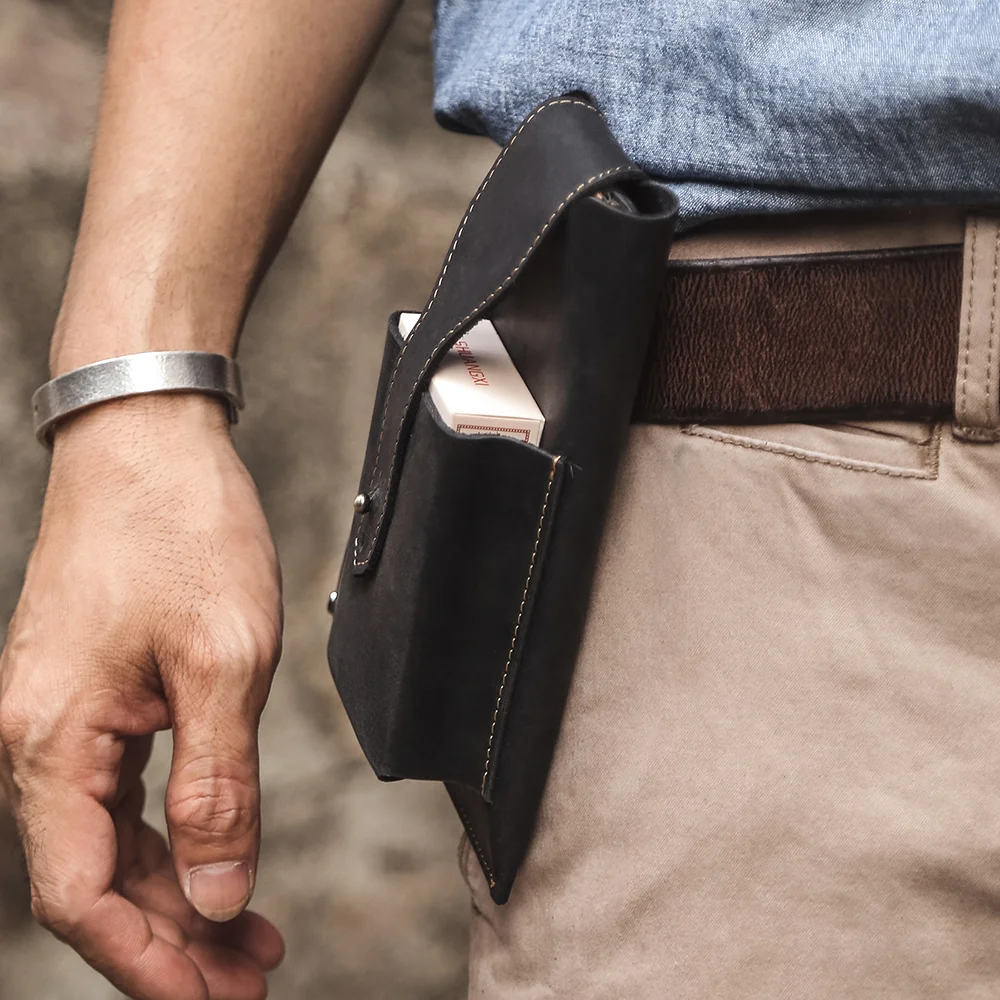 Men's sports tactical fanny pack bag European and American retro leather fanny pack