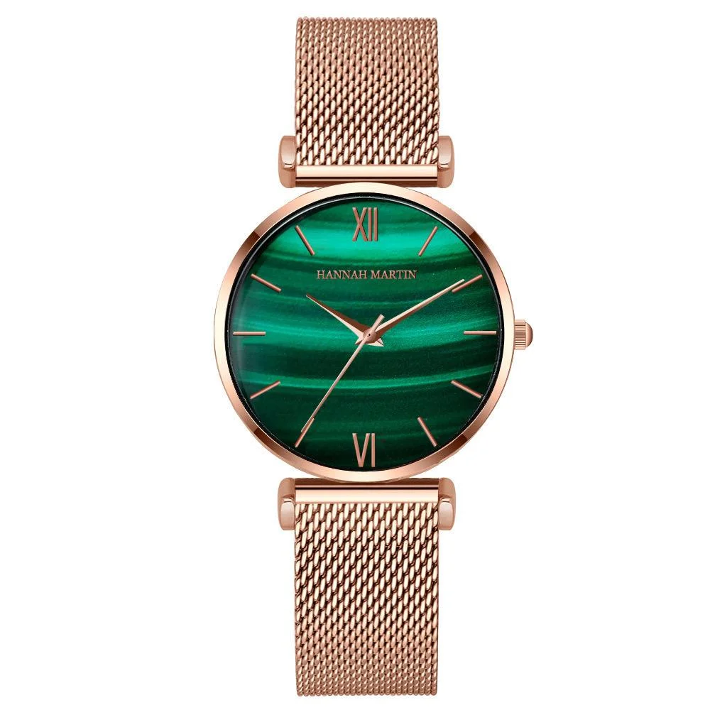 Emerald dial plate watch with golden strap #3001