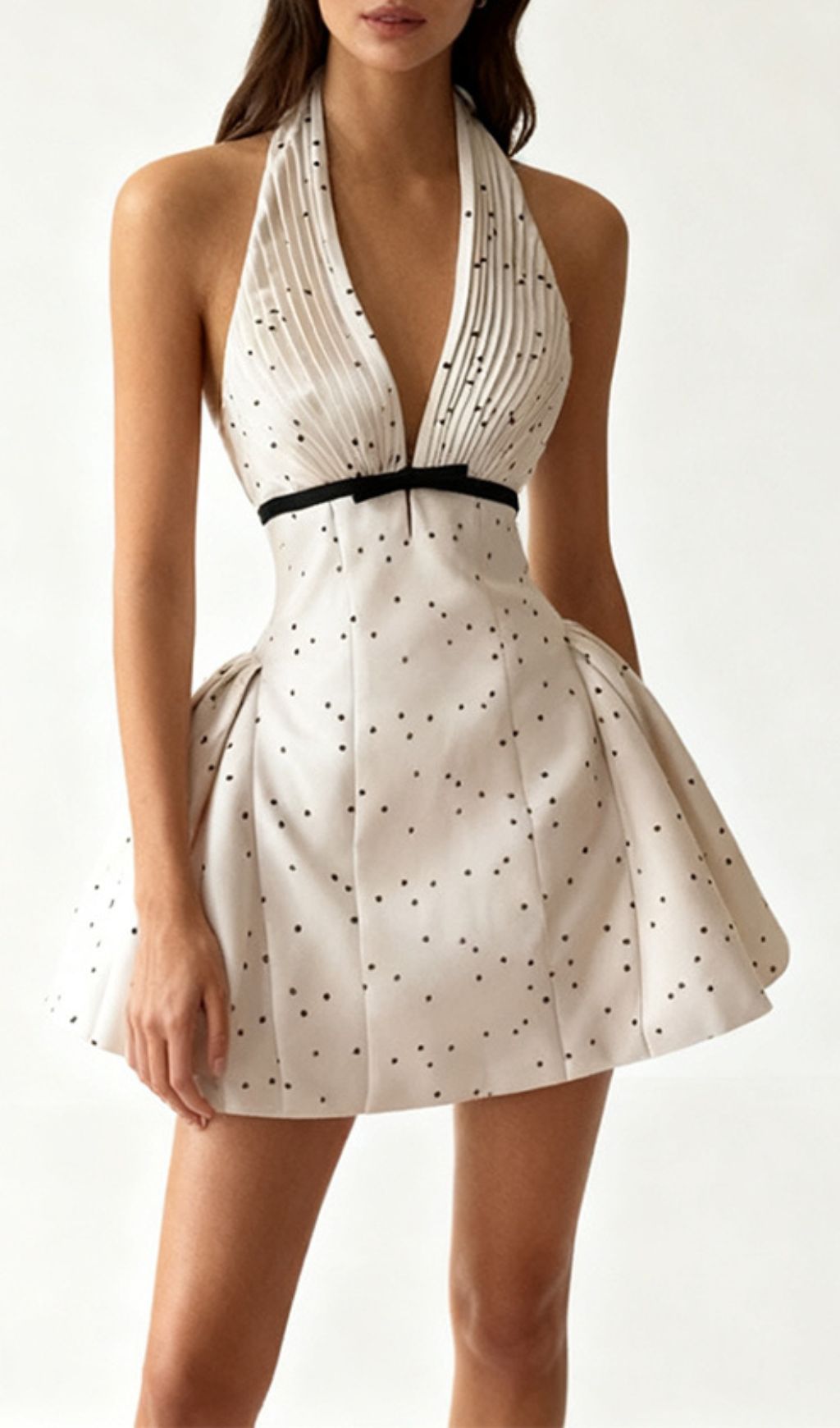 Isamar Halter V-Neck Dot Mini Dress