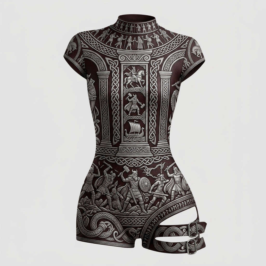 Viking-Style Tight-Fitting Swimsuit Bodysuit