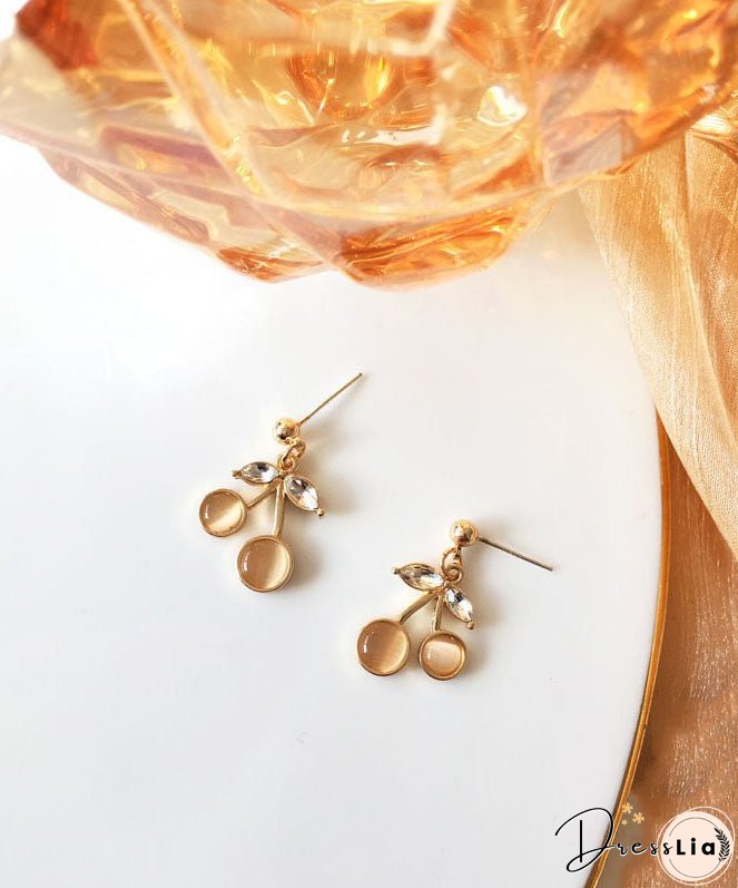 Modern Gold Sterling Silver Alloy Zircon Cat's Eye Drop Earrings