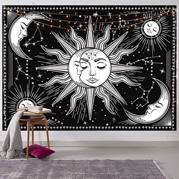 Sun And Moon Retro Art Yoga Wall Hanging Tapestry