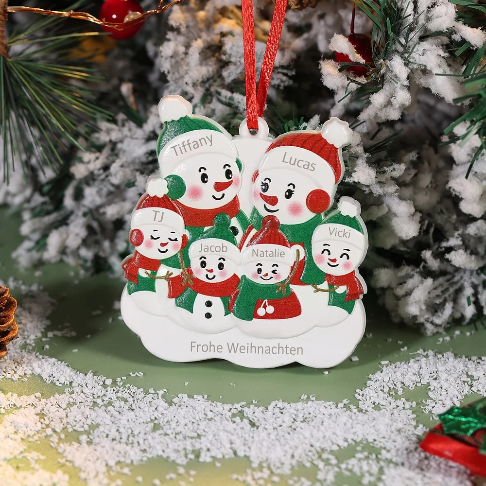 Harz Personalisierte 6 Namen & Text Schneemann Weihnachtsornament Weihnachtsbaum Anhänger mit 6 Familienmitgliedern