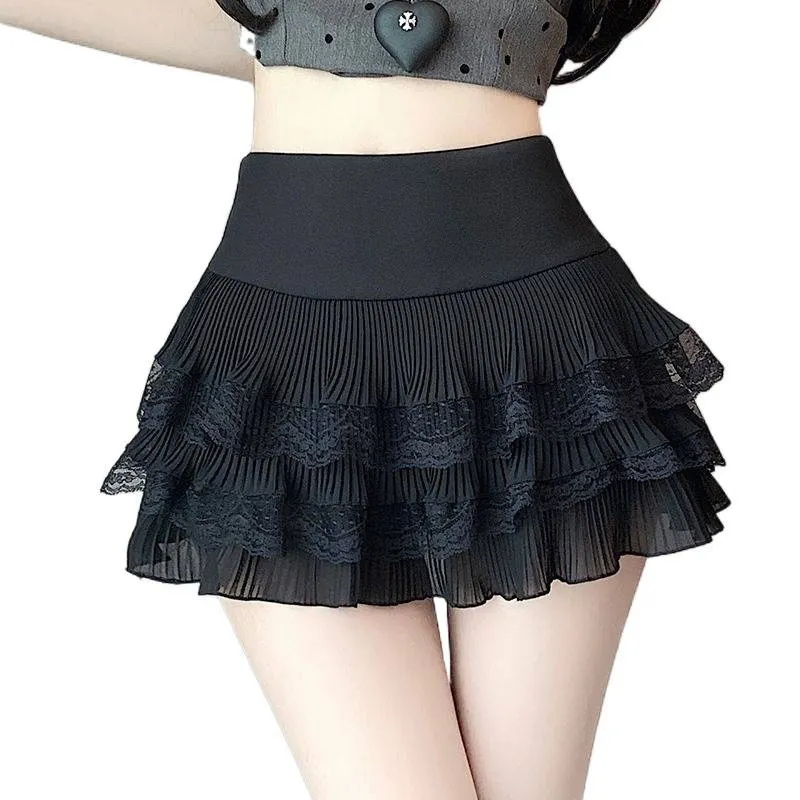 Tiered Lace Pleated Mini Skirt