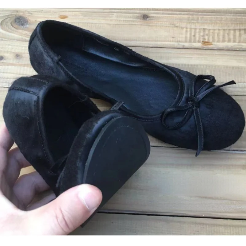 Abebey-Gold Ballet Flats Summer Soft Comfortable Shallow Mary Jane Round Toe Bow Ballet Shoes Little Blue Shoes