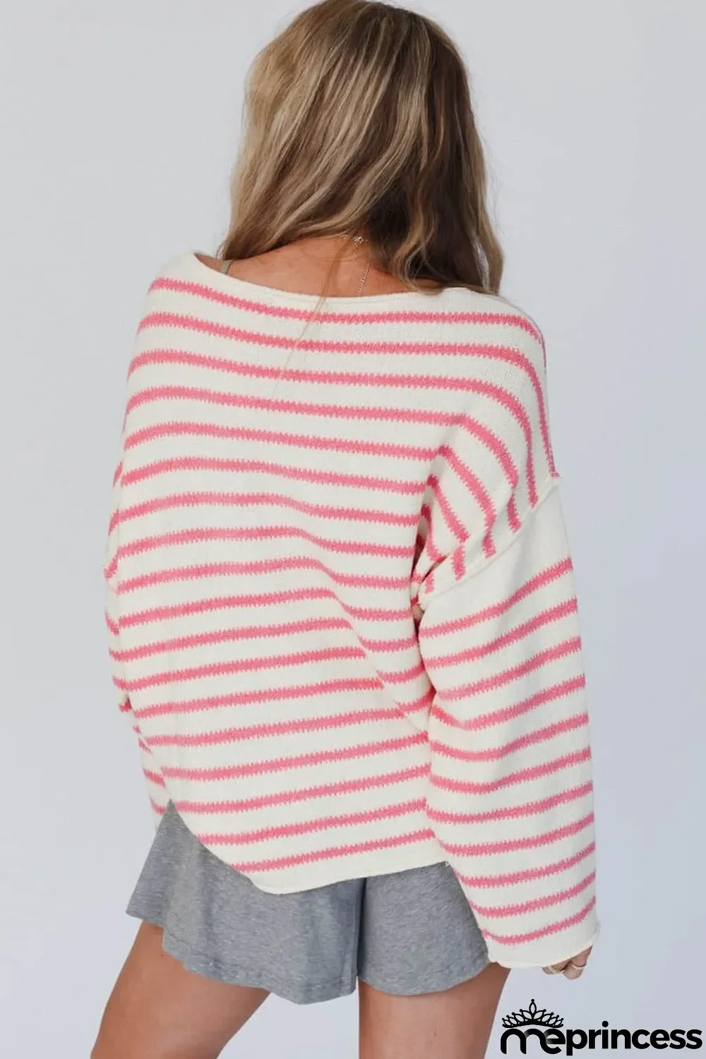 Pink Striped Drop Shoulder Oversized Sweater