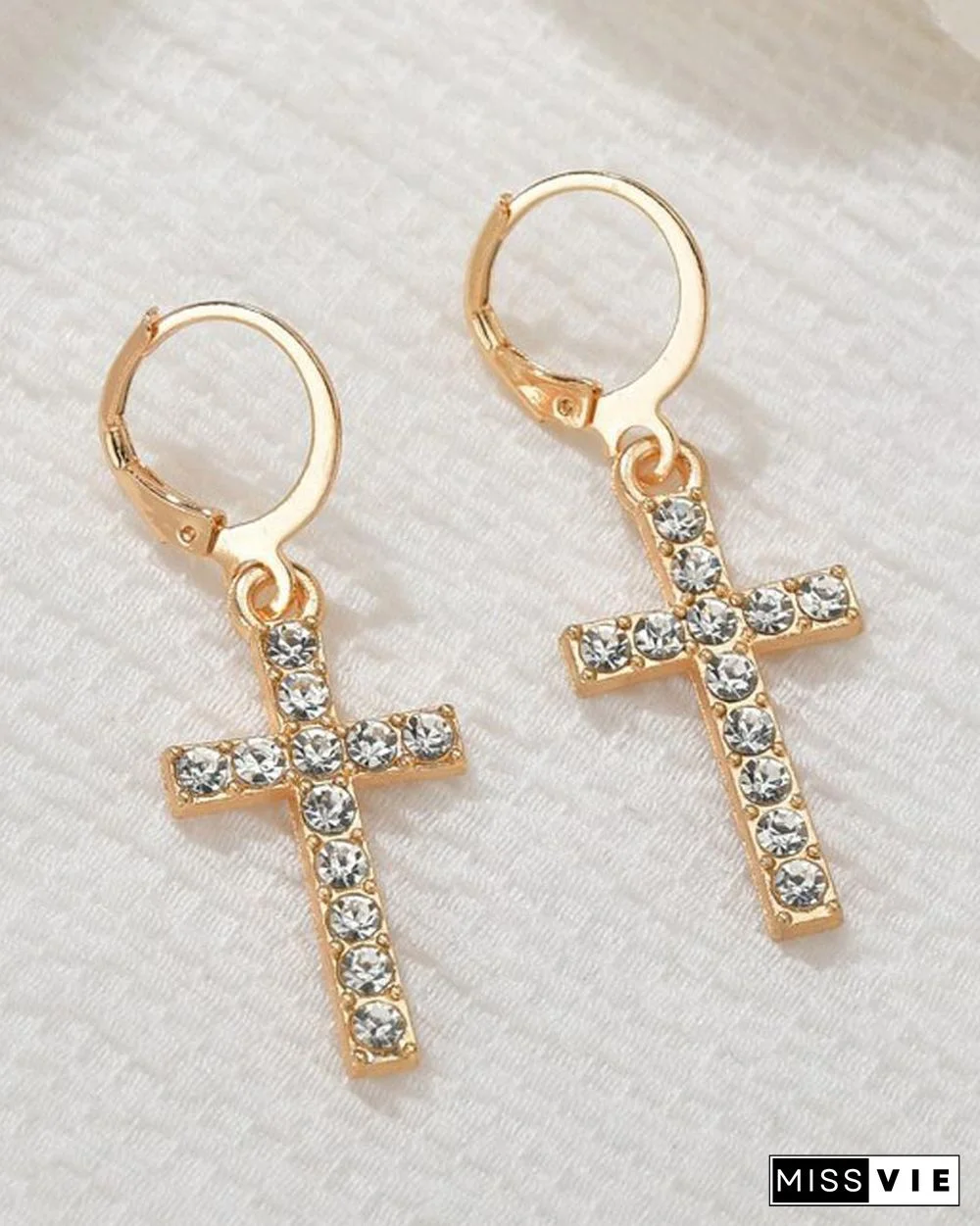 1Pair Cross Pattern Studded Hoop Earrings