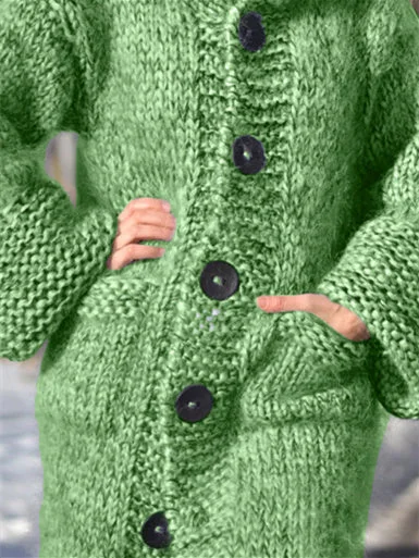 Women's Long Sleeve V-neck Solid Sweater Jacket Coat