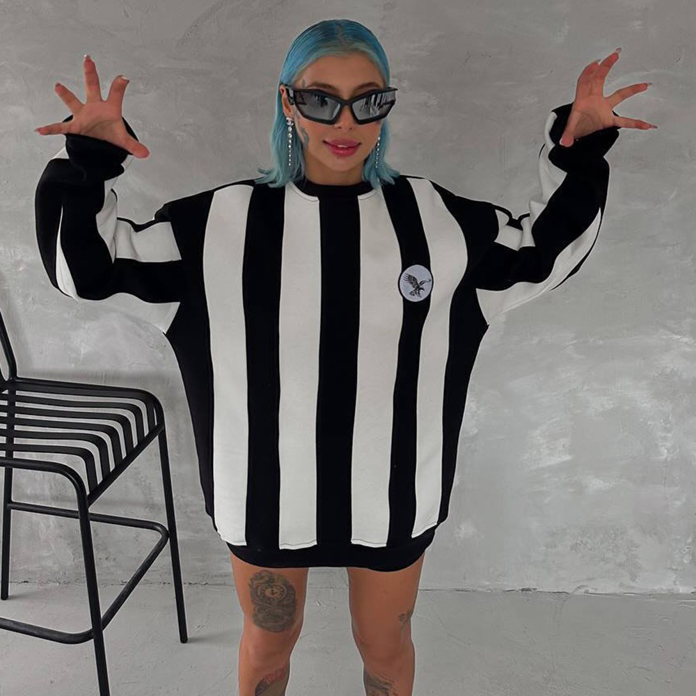 Oversized Unisex Stripe Print Casual Contrast Sweatshirt
