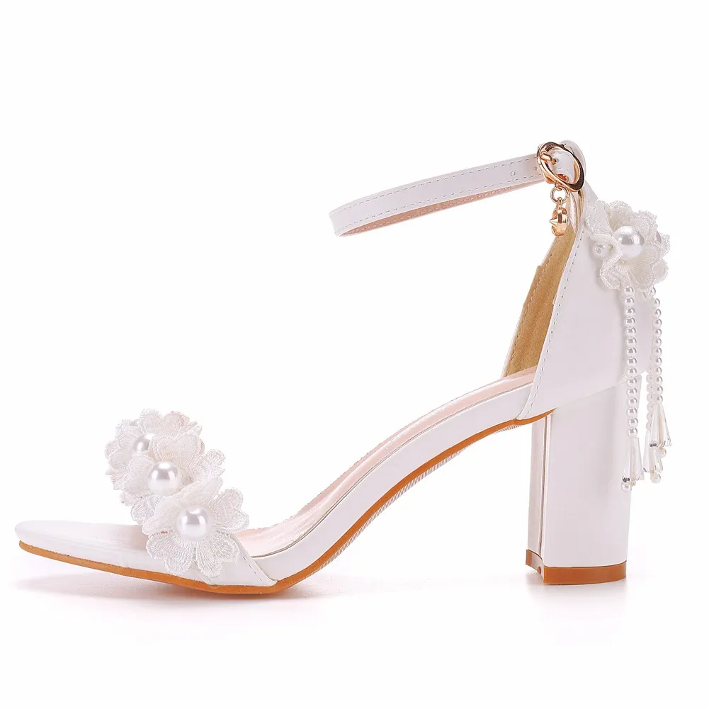 Breakj Breakj Cm Square With Thick Heel Shallow Mouth With Sandals Beaded Essee Flowers Wedding Dress Shooting High Heels Sandals